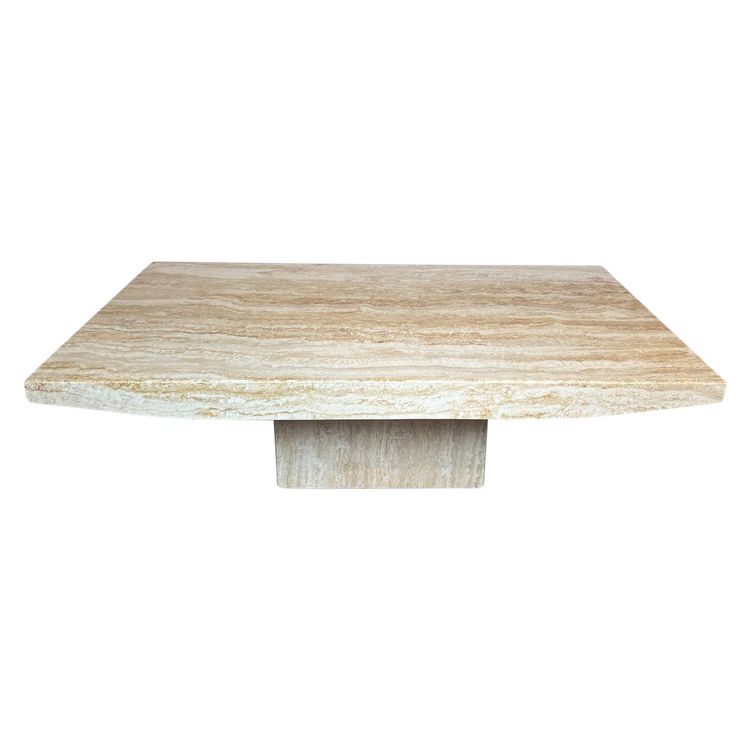 Tavolino da caffè di design in travertino. Opera italiana firmata Stone International. Intorno al 1980