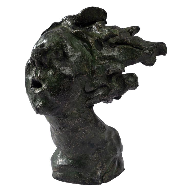 Scultura di testa di bambino con capelli scompigliati