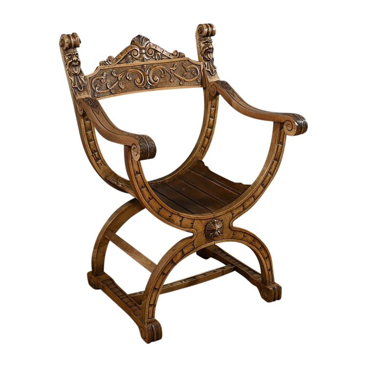 Poltrona Dagobert in noce, stile medievale - Fine XIX secolo