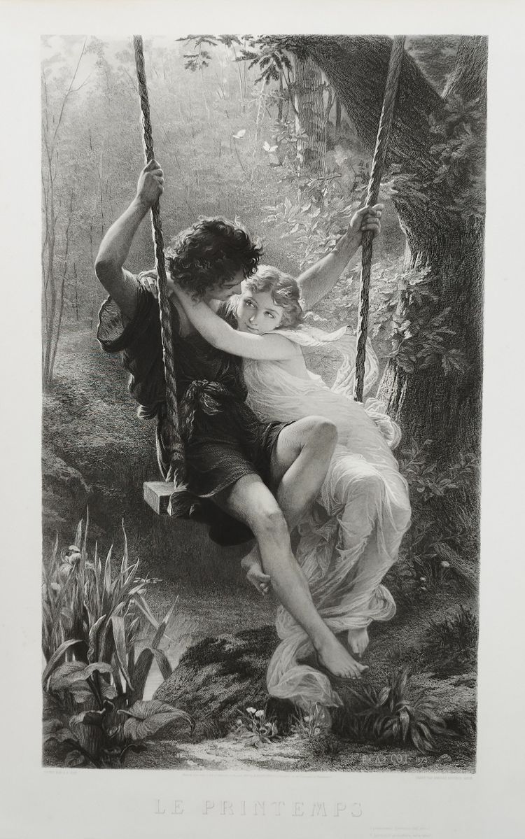 Mythological Etching Spring By Amedee Varin After Pierre Auguste Cot Neoclassical Engraving 