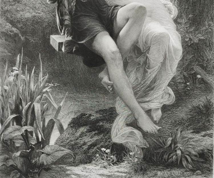 Mythological Etching Spring By Amedee Varin After Pierre Auguste Cot Neoclassical Engraving 