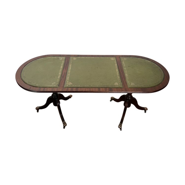 Mahogany Coffee Table with Bronze Claw Feet Green Leather on Top
