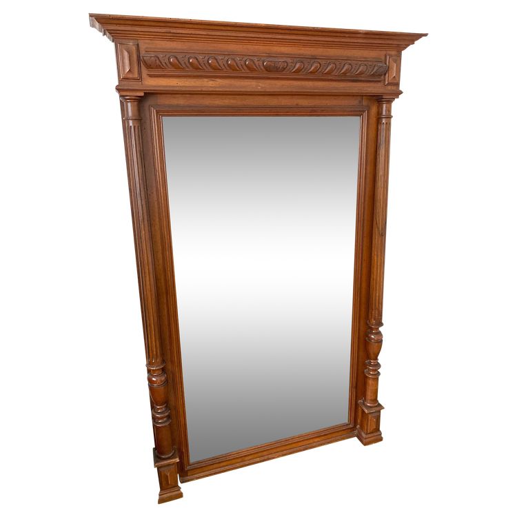 Important Miroir Biseauté XIXème Style Henri II En Bois Massif -  96cm X 150cm