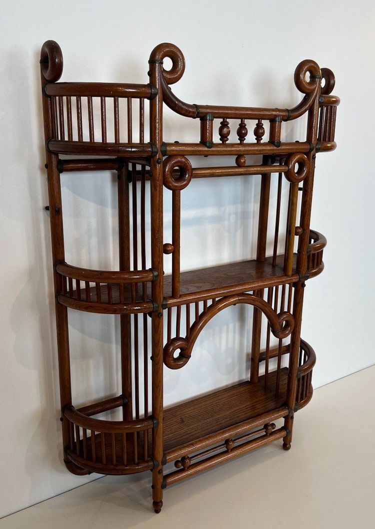 Bent Wood and Brass Wall Shelves Unit from Art & Crafts Period