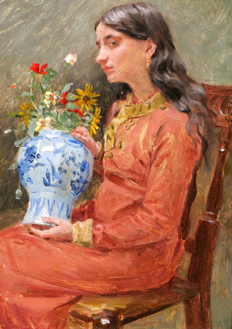 Jean Joseph WEERTS 1846-1927 Rêverie sur la beauté, portrait de jeune femme, tableau impressionnisme