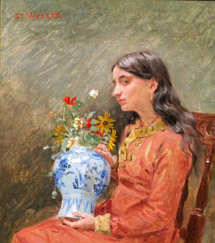 Jean Joseph WEERTS 1846-1927 Rêverie sur la beauté, portrait de jeune femme, tableau impressionnisme