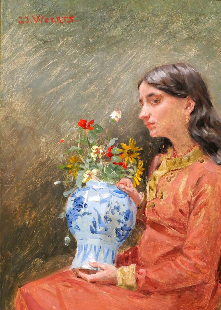 Jean Joseph WEERTS 1846-1927 Rêverie sur la beauté, portrait de jeune femme, tableau impressionnisme