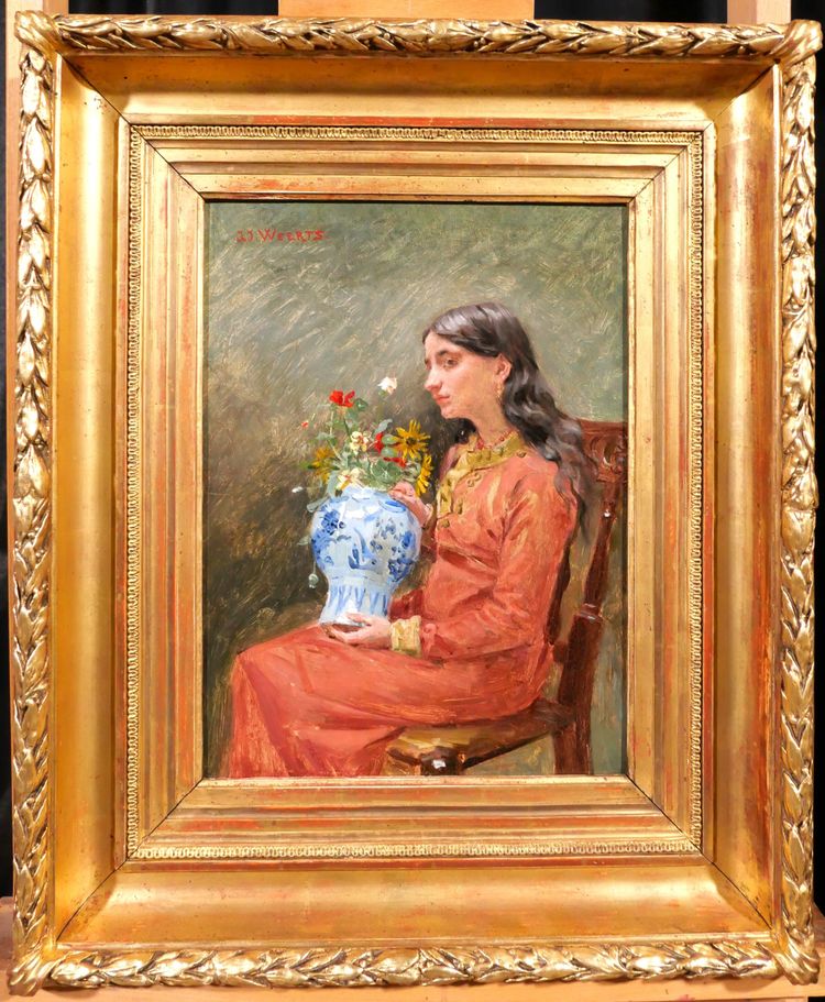 Jean Joseph WEERTS 1846-1927 Rêverie sur la beauté, portrait de jeune femme, tableau impressionnisme