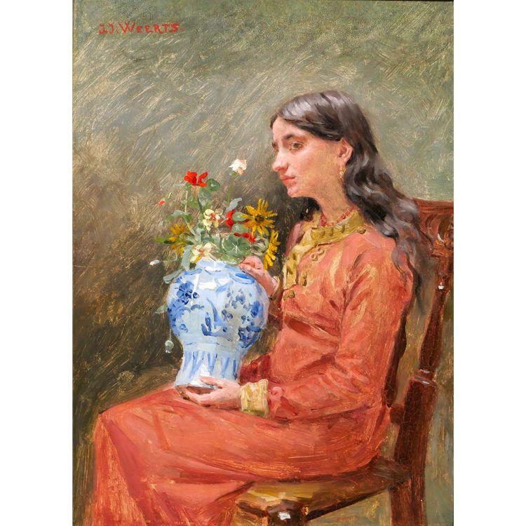 Jean Joseph WEERTS 1846-1927 Rêverie sur la beauté, portrait de jeune femme, tableau impressionnisme