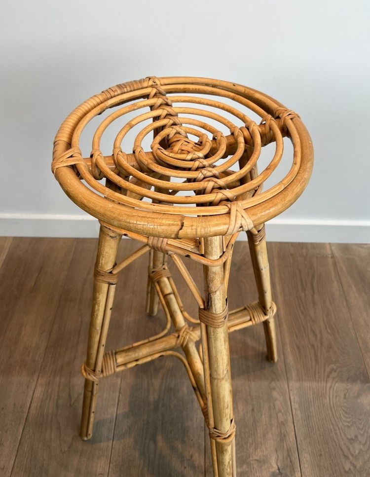 Set of 4 rattan stools. French work. Circa 1970
