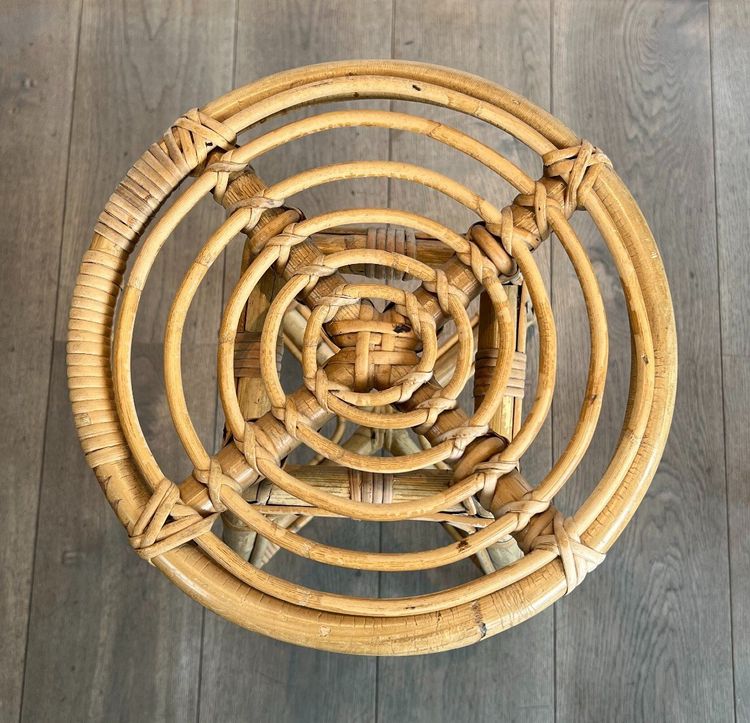 Set of 4 rattan stools. French work. Circa 1970
