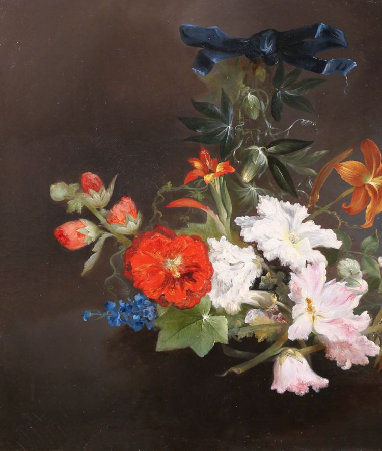 Charles Rivière, Nature morte de fleurs, tableau, 1857, Romantisme, jardin, école Lyonnsaise 