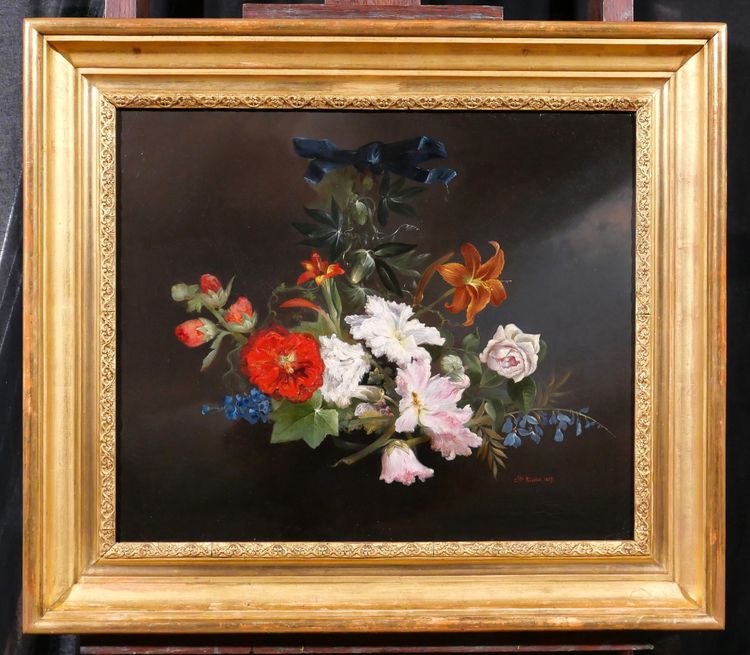 Charles Rivière, Nature morte de fleurs, tableau, 1857, Romantisme, jardin, école Lyonnsaise 