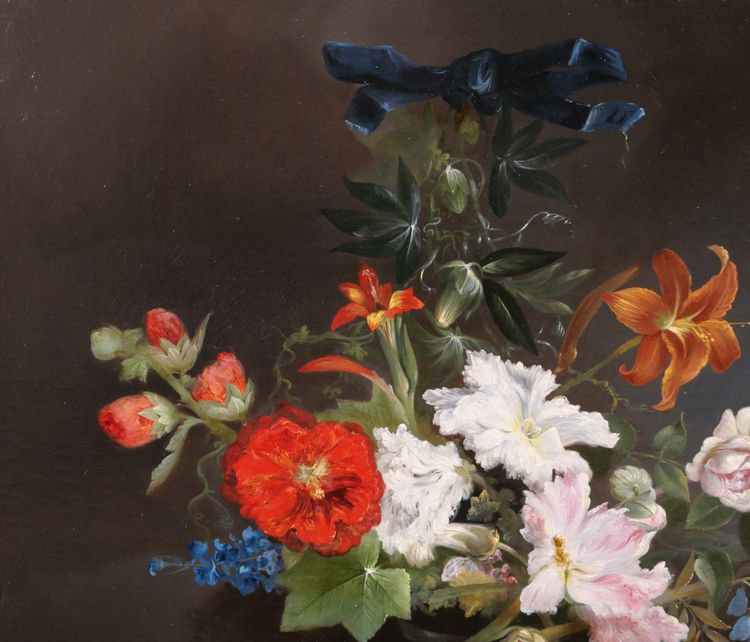 Charles Rivière, Nature morte de fleurs, tableau, 1857, Romantisme, jardin, école Lyonnsaise 
