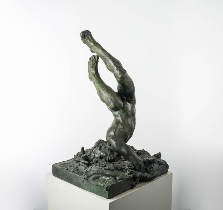 Männlicher Akt - Bronzeskulptur - Ikarus