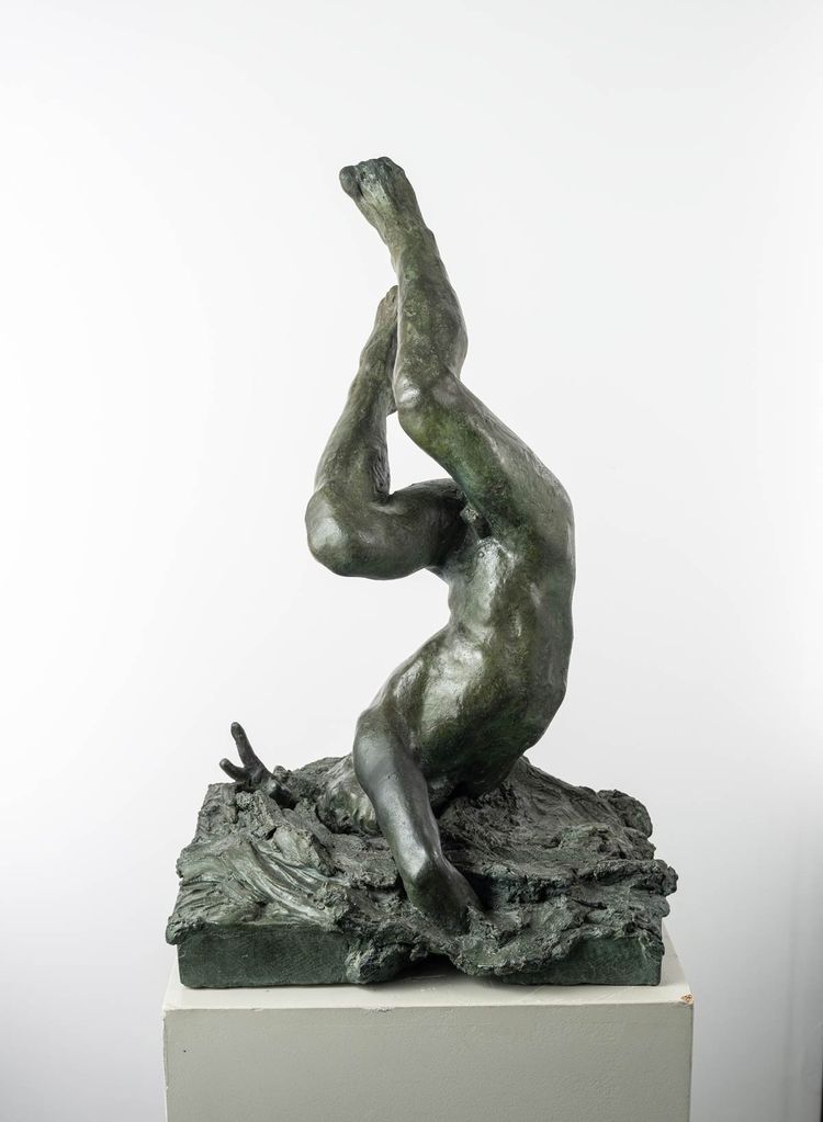 Männlicher Akt - Bronzeskulptur - Ikarus