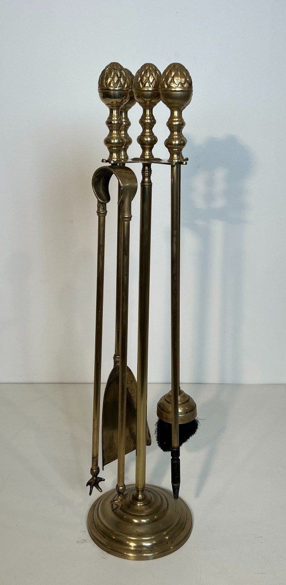 Brass Fire Pit Set with Pine Cones in the Style of Maison Baguès