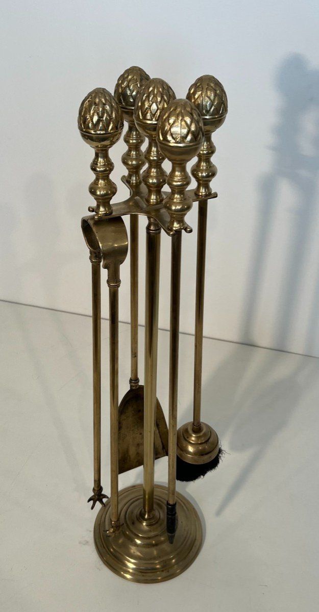 Brass Fire Pit Set with Pine Cones in the Style of Maison Baguès