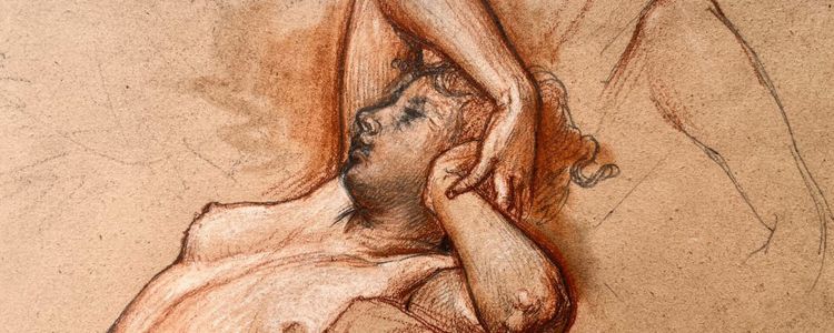 Nu féminin alangui  - dessin aux trois crayons