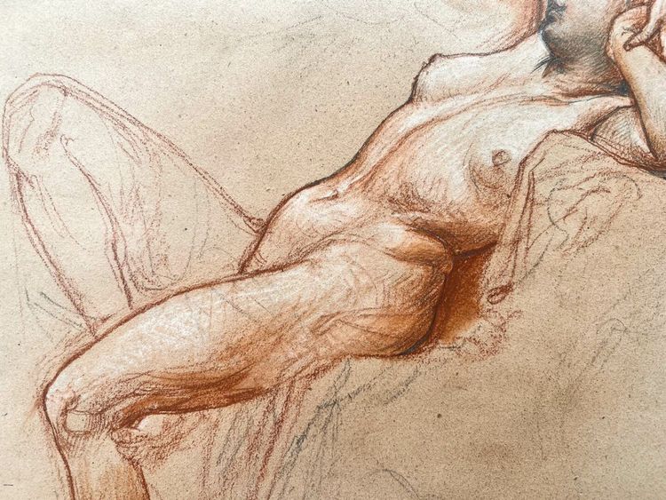 Nu féminin alangui  - dessin aux trois crayons