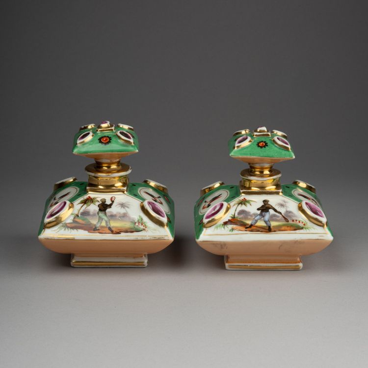 Pair of Paris Porcelain Perfume Bottles, 19th Century