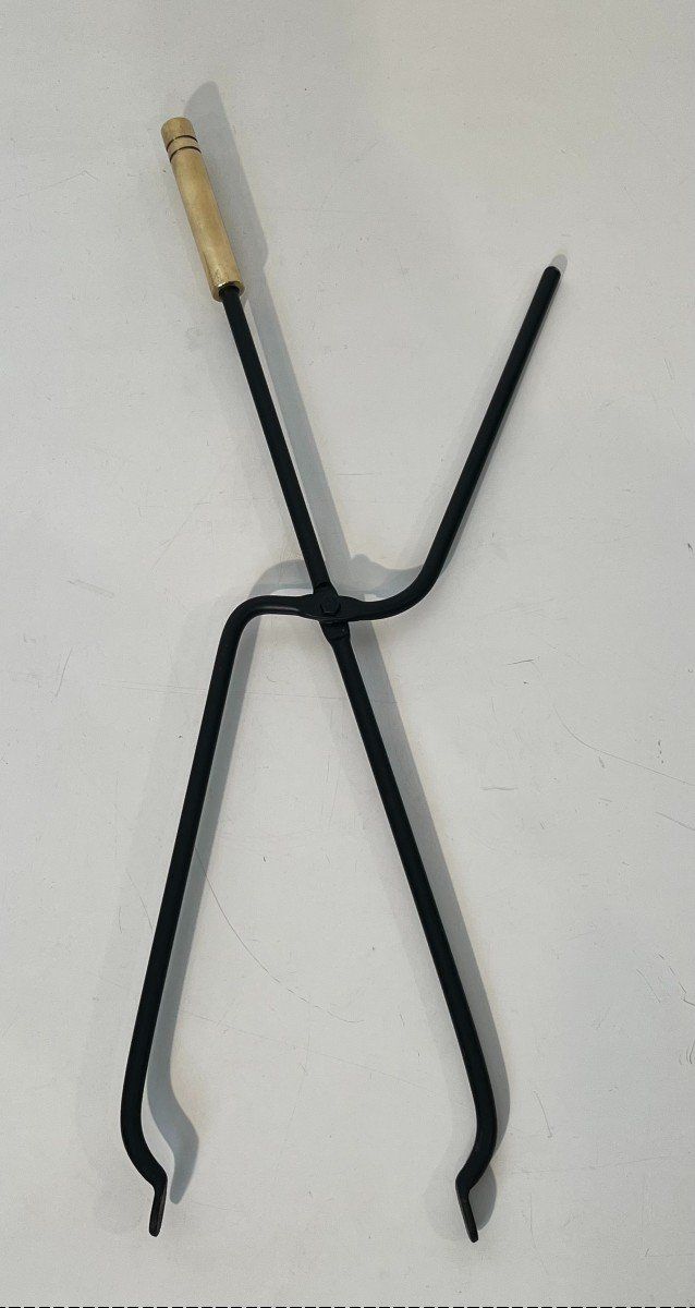 Nécessaire De Feu Design En Métal Laqué Noir Et Laiton. French work. Circa 1970
