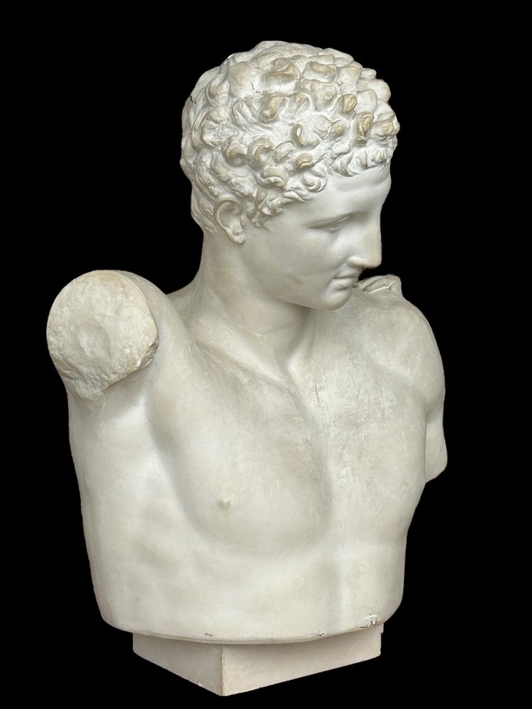 Importantissimo Busto Antico Di Hermes Secondo Prassitele - Gesso Del XX Secolo H 75 cm