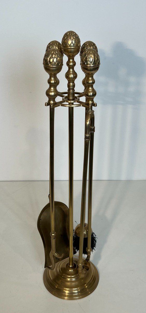 Nécessaire De Feu En Laiton De Style Néoclassique Aux Pommes De Pin. French work