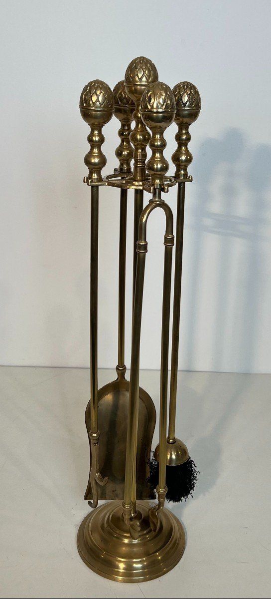Nécessaire De Feu En Laiton De Style Néoclassique Aux Pommes De Pin. French work