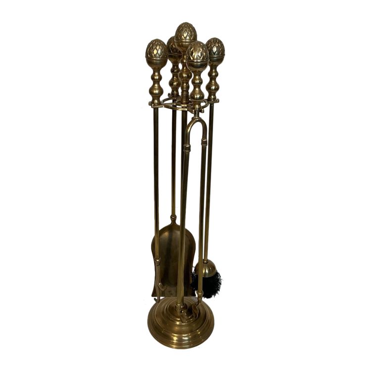 Nécessaire De Feu En Laiton De Style Néoclassique Aux Pommes De Pin. French work