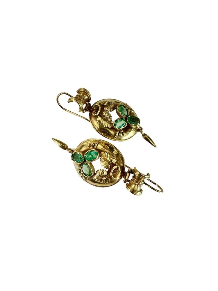 Paire De Pendants d'Oreilles En Or Et émeraudes Napoléon III