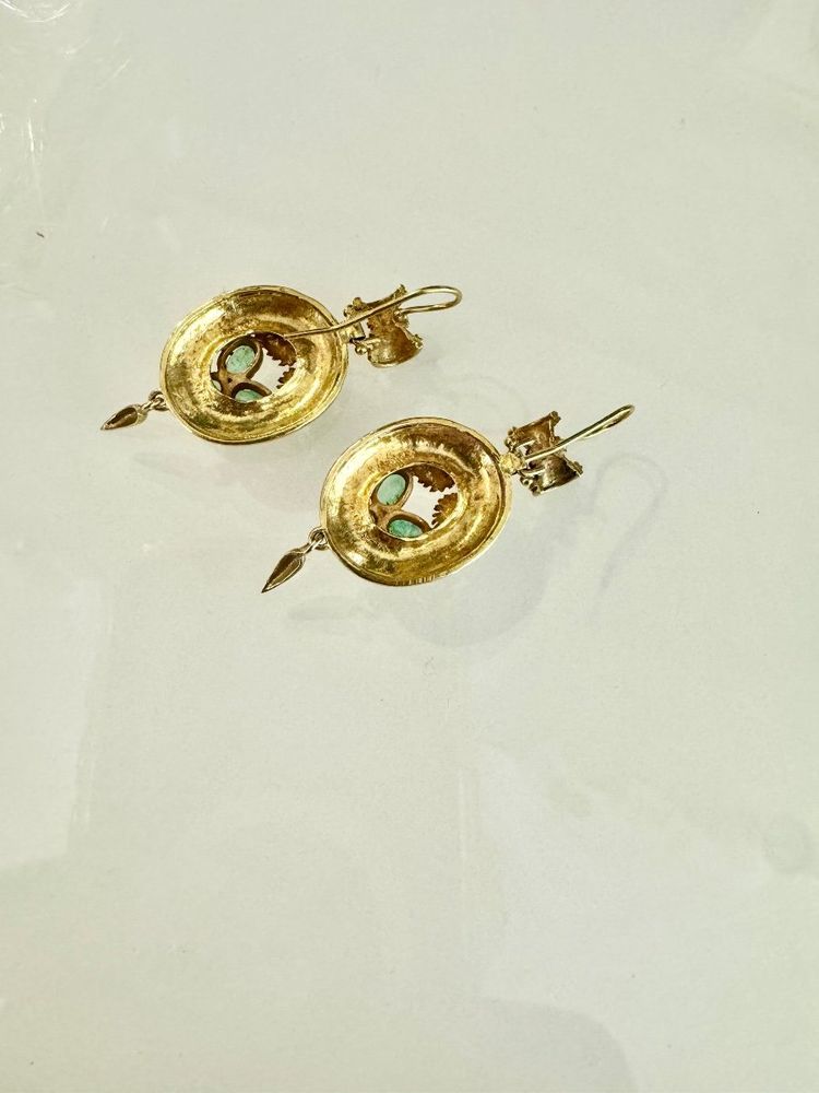 Paire De Pendants d'Oreilles En Or Et émeraudes Napoléon III