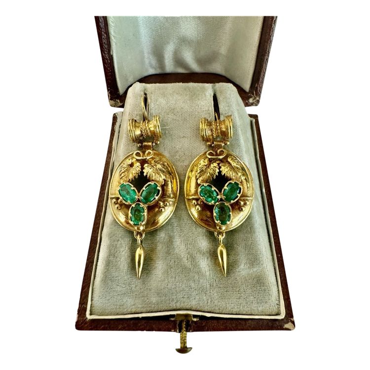 Paire De Pendants d'Oreilles En Or Et émeraudes Napoléon III