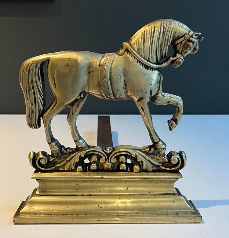 Pair Of Bronze Horse Andirons. French work. Circa 1900