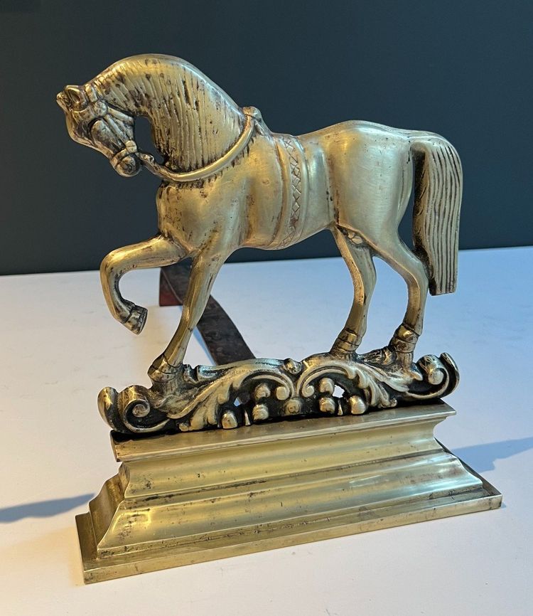Pair Of Bronze Horse Andirons. French work. Circa 1900
