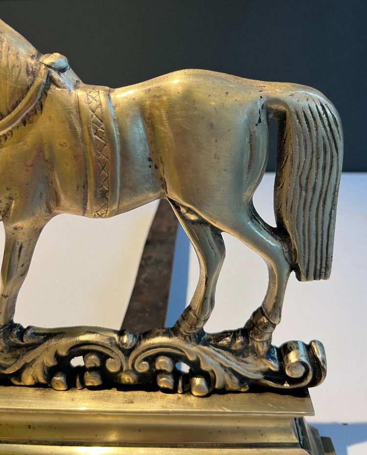 Pair Of Bronze Horse Andirons. French work. Circa 1900