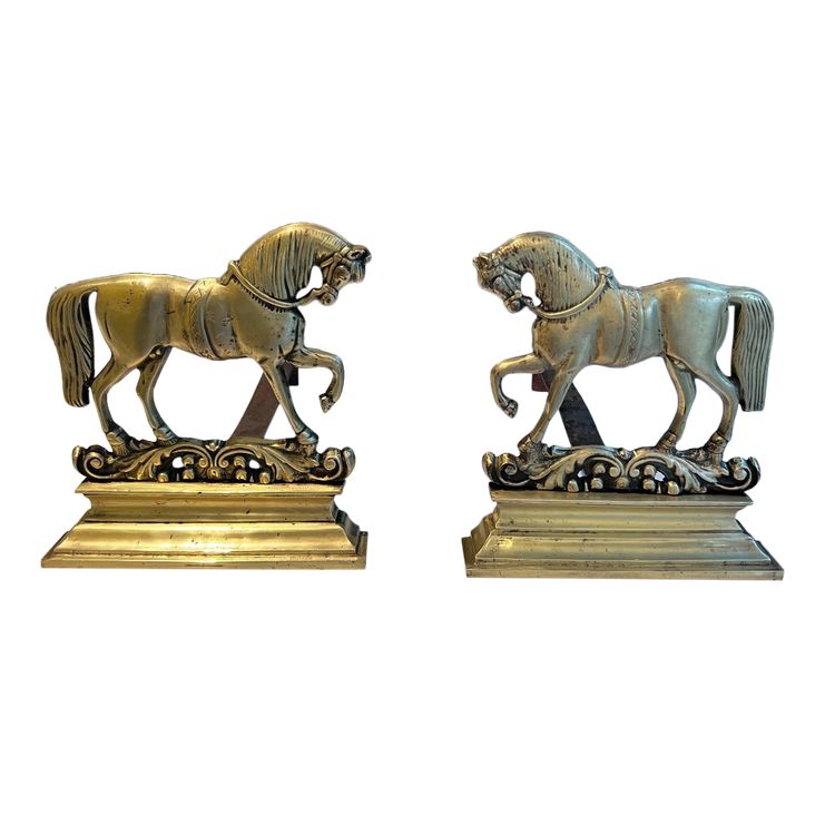 Pair Of Bronze Horse Andirons. French work. Circa 1900