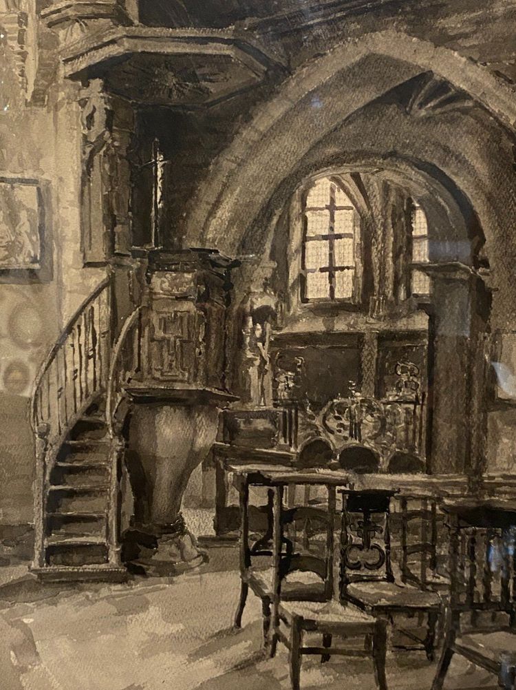 Intérieur d'Eglise, Charles Londot, Aquarelle
