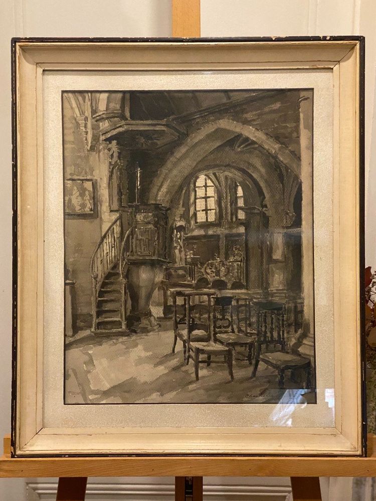 Intérieur d'Eglise, Charles Londot, Aquarelle