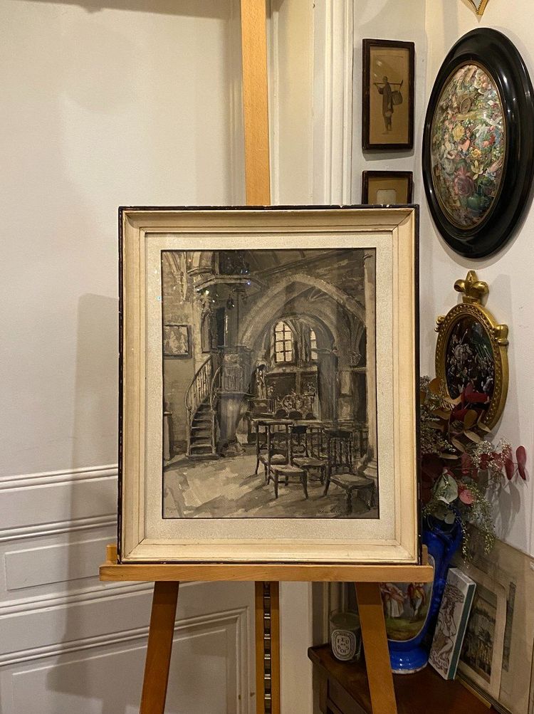 Intérieur d'Eglise, Charles Londot, Aquarelle