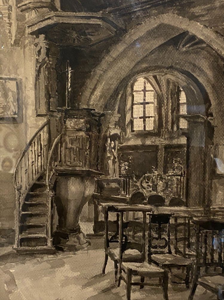 Intérieur d'Eglise, Charles Londot, Aquarelle