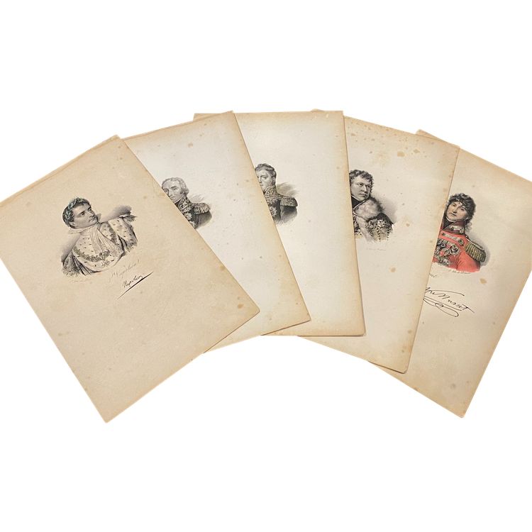 Series of 5 portraits, 19th century engraving