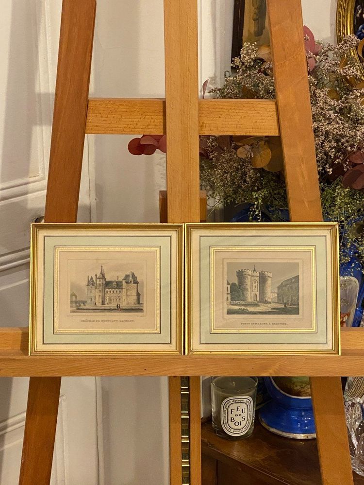Pair of engravings, Porte Guillaume in Chartres, Chateau de Montigny, 1830