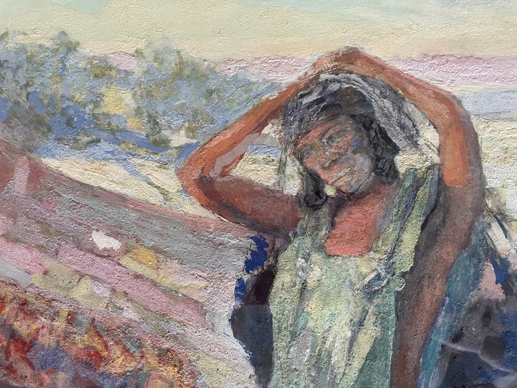 Léon RUFFE "I Beduini" bellissima tempera originale firmata. Pittura orientalista