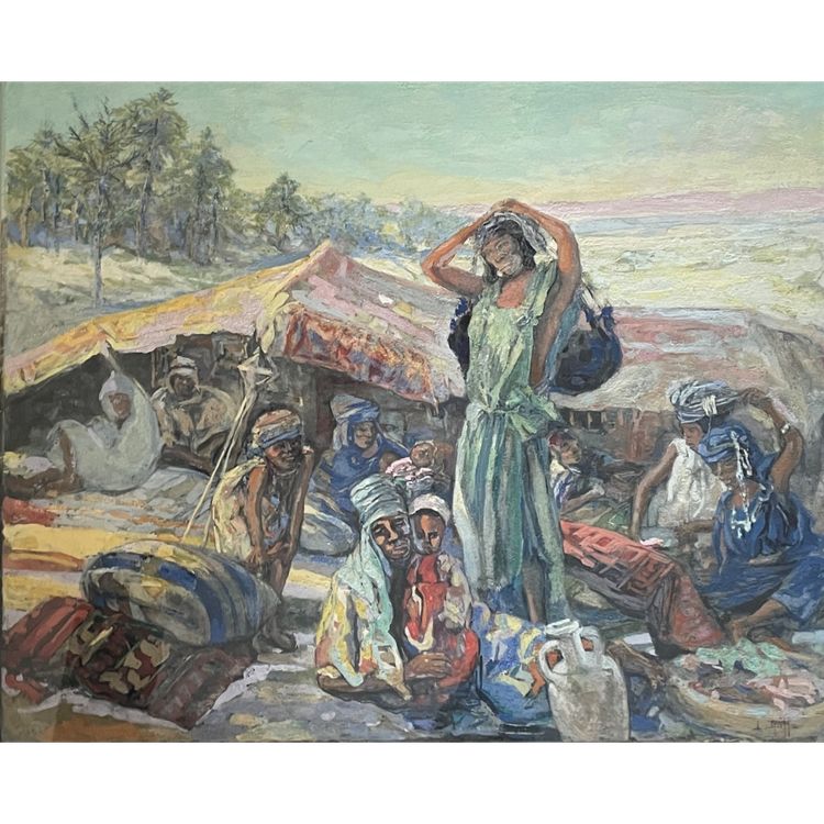 Léon RUFFE "I Beduini" bellissima tempera originale firmata. Pittura orientalista