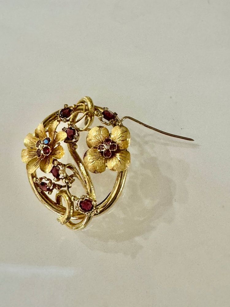Importante Broche En Or Et Grenats d'époque Napoléon III