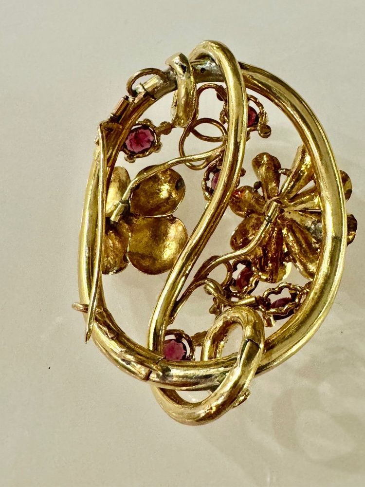 Importante Broche En Or Et Grenats d'époque Napoléon III