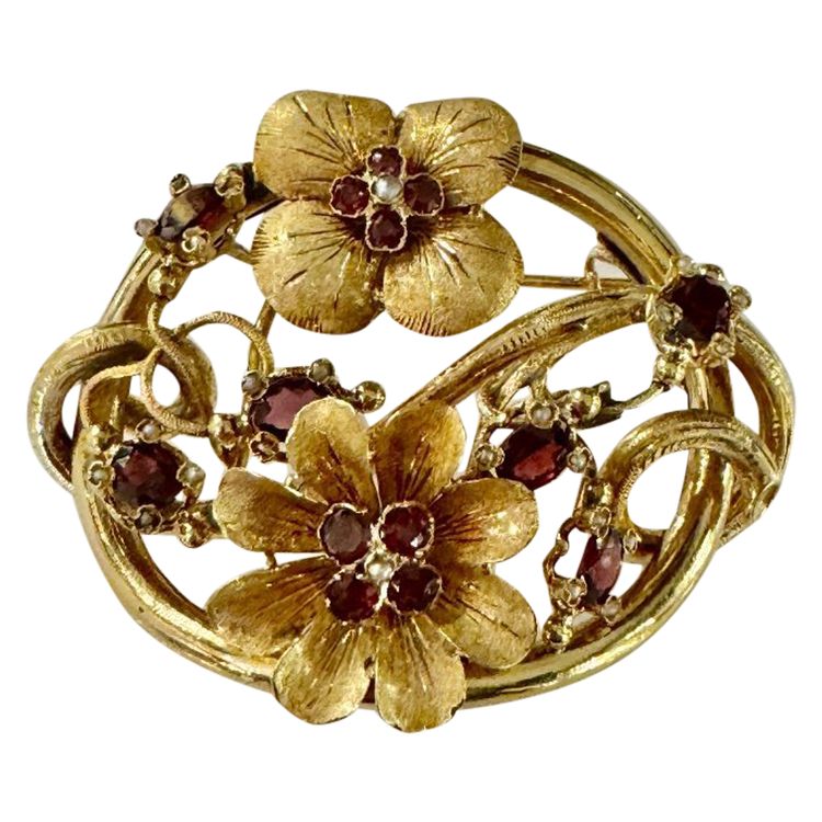 Importante Broche En Or Et Grenats d'époque Napoléon III
