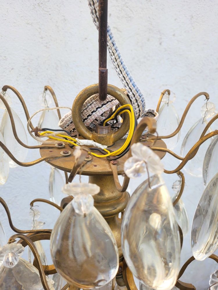Grand Lustre Cage En Bronze Et Cristal (h142cm), XXème Siècle
