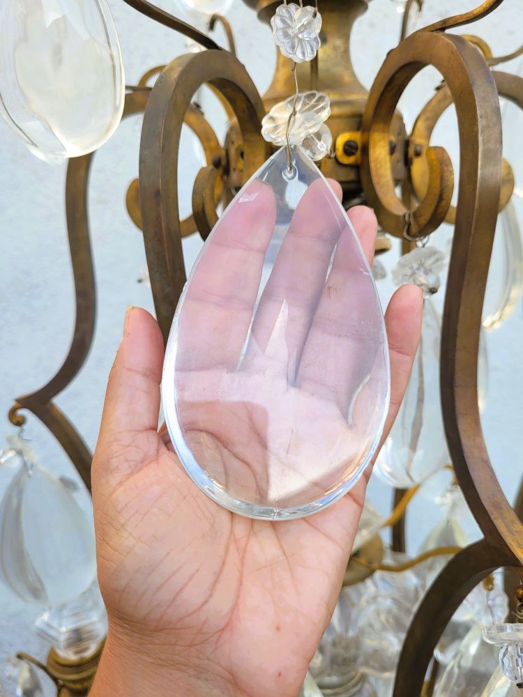 Grand Lustre Cage En Bronze Et Cristal (h142cm), XXème Siècle